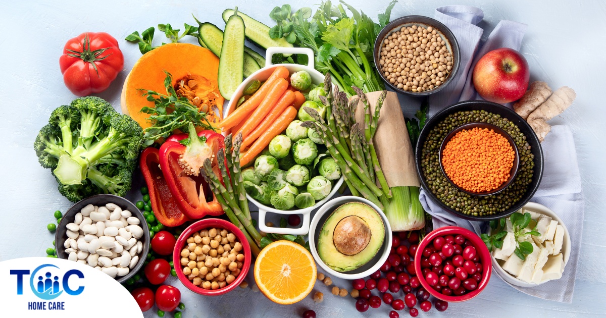 An array of healthy food represents a diabetes-friendly diet.